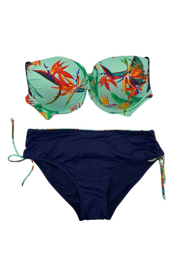hazelin Women's Turquoise Navy Blue Patterned Plus Size Lined Bikini Set Hzl25S-Lc3327