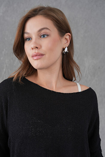 bayansepeti Black Wide Collar Knitwear Oversize Sweater 6933