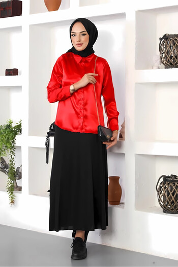 hazelin Women's Red Satin Surface Hijab Shirt Hzl25W-Bd139641