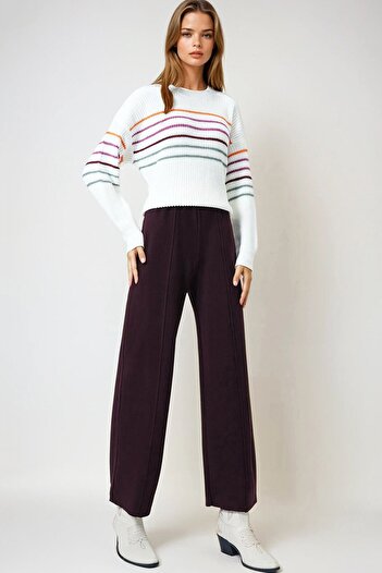 VAGGON Women's Plum Elastic Waist Pocketless Palazzo Trousers Vs01027
