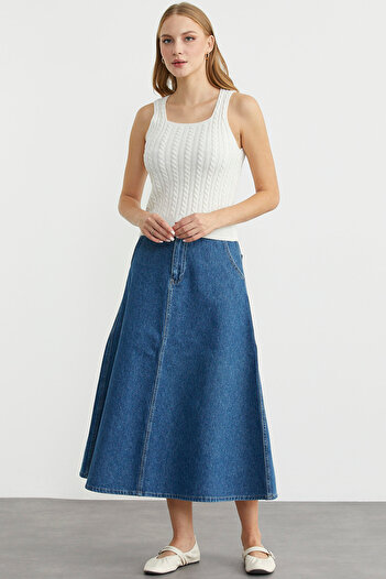 Sementa Hair Braid Square Neck Knitwear Tank Top - Bone