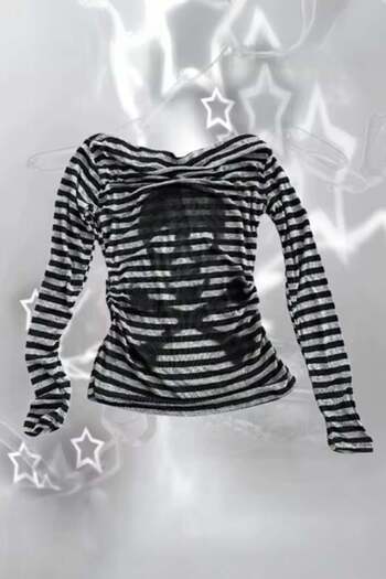 Köstebek Danger Skulls Gray Black Striped Long Sleeve Sweatshirt