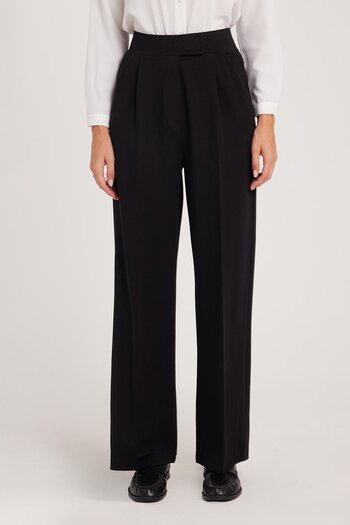 Tudors Women's Regular Fit Classic Cut Velcro Closure Wide Leg Black Trousers