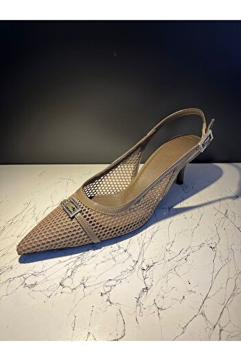 VEYİS USTA Open Back Short Heel Mesh Stiletto 6 cm Tpk Length