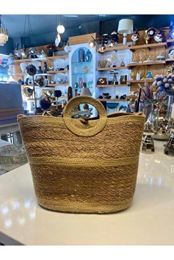 Sever Cream Beige Wicker Bag 48X20X32Cm