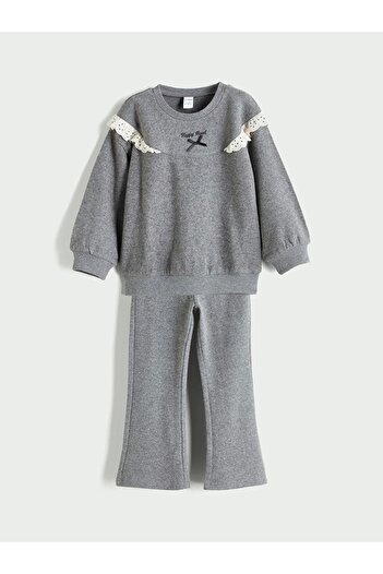 LC Waikiki Lcw Kids Anthracite Crew Neck Girls' Sweatshirt and Sweatpants