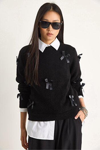 Bianco Lucci Women's Bowknot Regular Knitwear Sweater 20246871