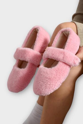 Liger Furry Single Belt Velcro Slippers Women's Home Slippers Pink