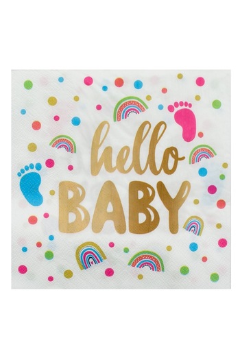 SHOPIENS Set 12 servetele de masa pentru petrecerea bebelusului Hello Baby Shopiens®, cu 2 straturi, 33 x 33