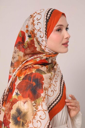 Levidor Orange Leaf Pattern Cotton Shawl