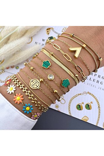 Inovius - Women's Bracelet, Emerald Bloom, 18K Gold Plated Stainless Steel - 87716-0