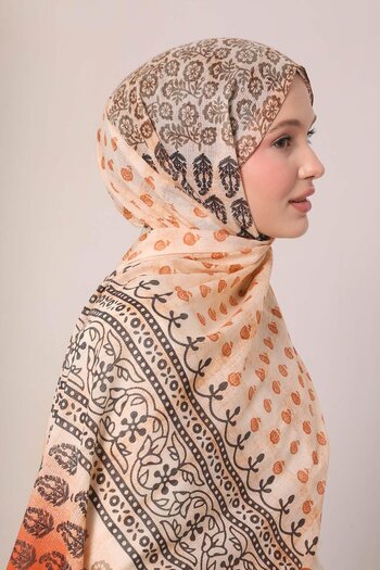 Levidor Orange Leaf Pattern Cotton Shawl