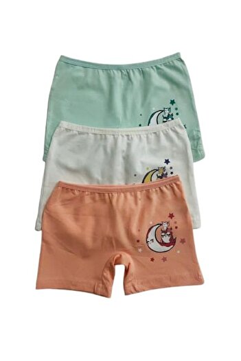 elmas kids Girl's Cotton Water Green Salmon White Moon Owl Printed 3-Piece Boxer
