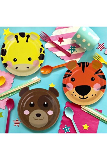 SHOPIENS Set 25 Bucati Farfurii Carton Petrecere Copii Model Animale Multicolor Ø23cm