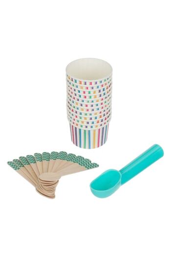 SHOPIENS Ice cream serving set with 12 spoons, 12 cardboard bowls and 1 spoon for Shopiens® cups, multic