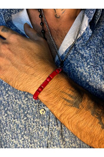 Mos Tespih Red Onyx Original Natural Stone Bracelet