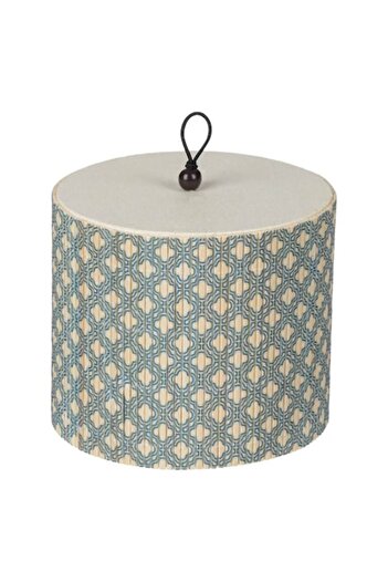 SHOPIENS Storage box with lid Shopiens® bamboo, beige with blue pattern, Ø12x10 cm
