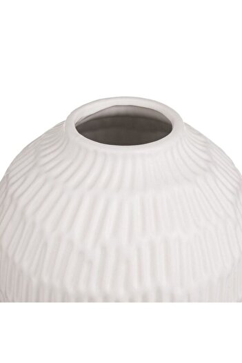 SHOPIENS Spherical Decorative Vase in White Ceramic with Relief Pattern for Dried or Artificial Flowers Ø21x