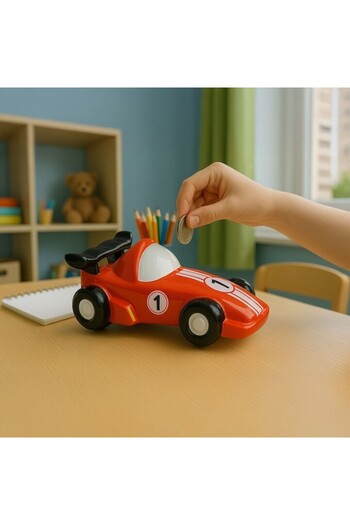SHOPIENS Piggy Bank Clay Racing Car Red with Bottom Opening 20x11cm