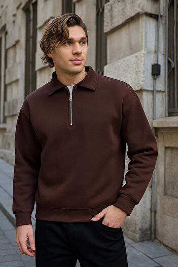 COMBİNE MİCHAİL Men's Half Zipper Oversize 3-Piece Sweatshirt