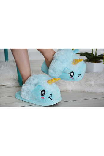 Other Papuci universali cu unicorn albaștri, pentru femei și bărbați, din pluș.