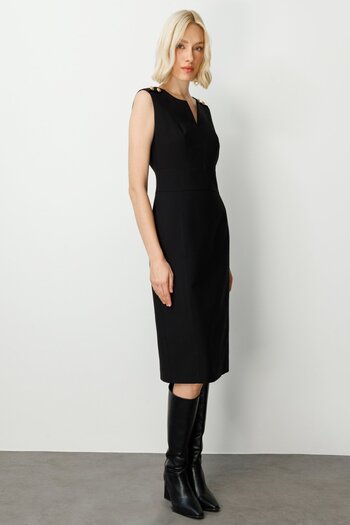 Ekol Ornamental Button Detailed Sleeveless Dress