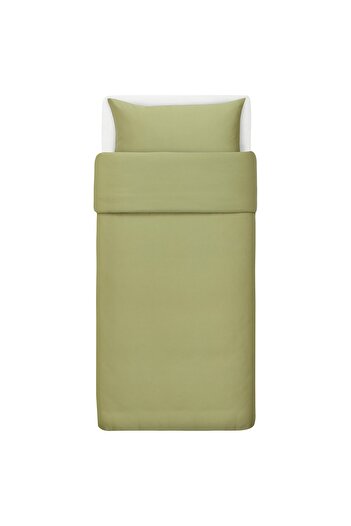 IKEA BJÖRKAL Duvet cover and pillowcase, beige/green, 150 x 200/50 x 80 cm