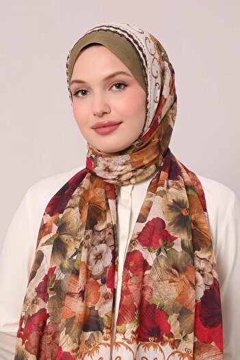 Levidor Khaki Varak Pattern Cotton Shawl