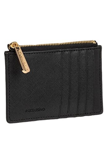SHOPIENS Black Card Holder for Bank Cards, with Gold Metallic Zipper, 8x12.5 cm, Elegant and Compact