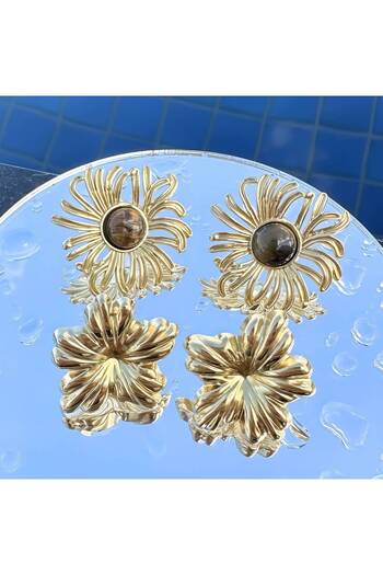 Inovius - Fleur d’Or Earrings, 18K Gold Plated Steel - 89687-0
