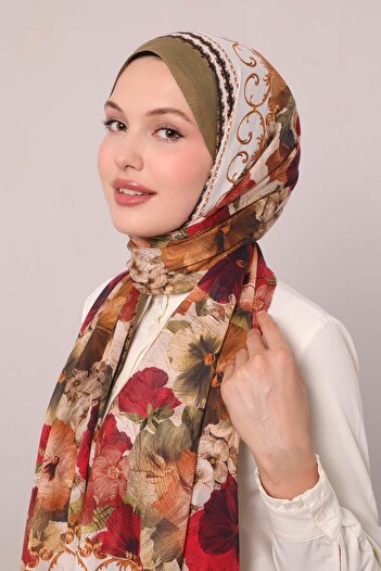 Levidor Khaki Varak Pattern Cotton Shawl
