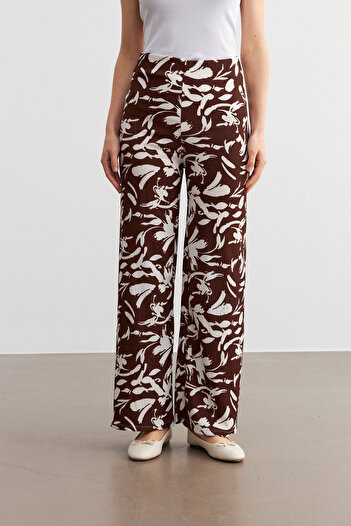 NEWCO Women's Brown-White Patterned Pipe Leg Trousers
