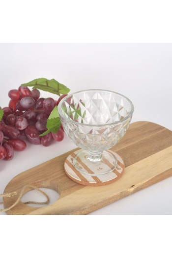 SHOPIENS Bol servire pentru inghetata Shopiens®, din sticla transparent cu baza si model, 300 ml