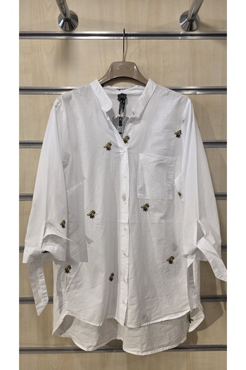 trendbysena Embroidered Women's Shirt with One Pocket and Tie-Up Sleeves