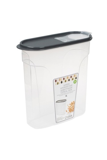 SHOPIENS Cereal Storage Container Shopiens®, Transparent Plastic, Gray Lid, 4L
