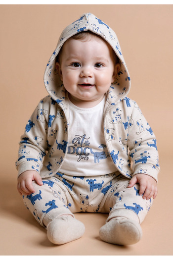Tuabella 100% Cotton 3-Piece Baby Boy Set (Snap Fastener Bodysuit + Cardigan + Bottoms)