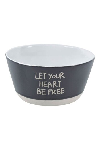 SHOPIENS Ceramic serving bowl Shopiens®, grey with ecru ring at base and message Let Your Heart Be Free, 425