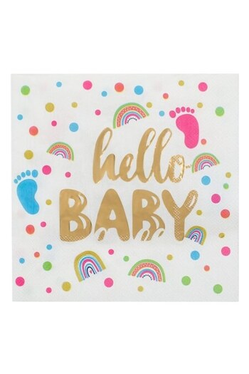 SHOPIENS Set 12 Bucati Servetele Masa 2 Straturi Petrecere Baby Shower Hello Baby Alb Auriu 33x33cm