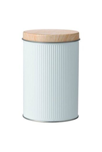 SHOPIENS Metallic Cylindrical Food Storage Container Shopiens®, White with Wooden Lid, 8.5 x 13 cm