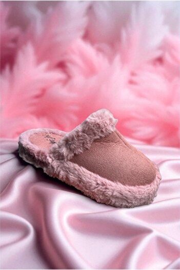 ALTUNTAŞ Indoor Plush Furry Closed Front Eva Sole Gift Slippers Powder