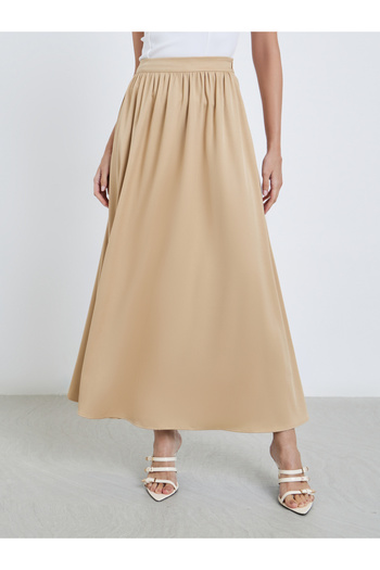 Styli Solid Pleated Detail A-Line Maxi Skirt