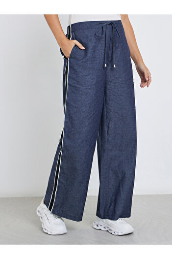 Styli Wide Leg Side Tape Denim Pants