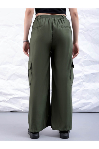 Freehand By Styli Women Green Flared Cargo Trousers