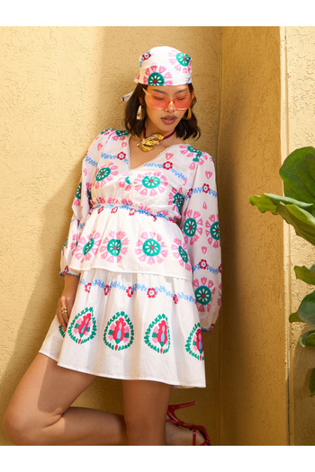 Sassafras By Styli White All Over Print Mini Dress