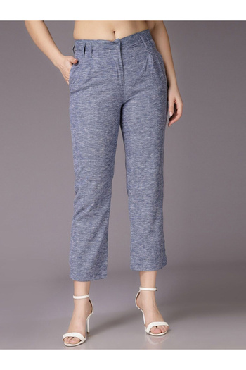 Freehand By Styli Women Navy Regular Fit Melange Pants