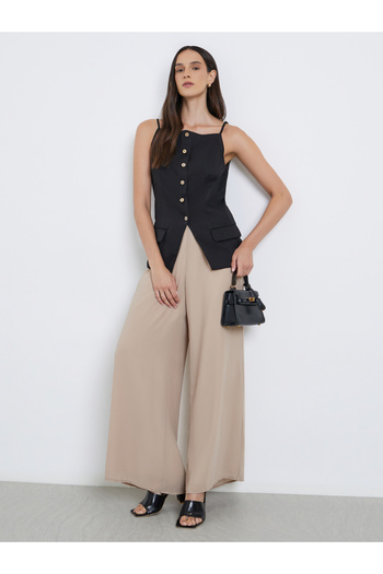 Styli Elegant Beige Wide Leg Trousers