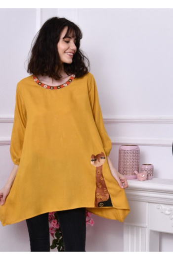 Ie Traditionala Yellow Asymmetric Blouse