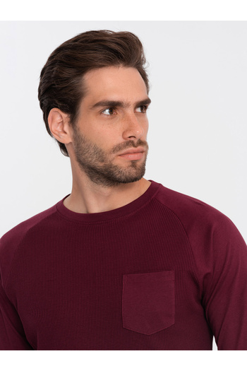 OMBRE Ανδρικό μακρυμάνικο με υφή "waffle" - καφέ V6 OM-LSCL-0109 M