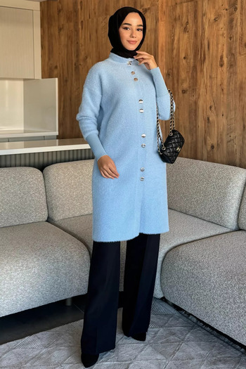julude Blue Gold Buttoned Hijab Soft Knit Cardigan