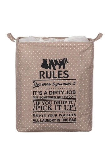 SHOPIENS Laundry Basket Shopiens®, Textured Fabric, Brown with White Polka Dots